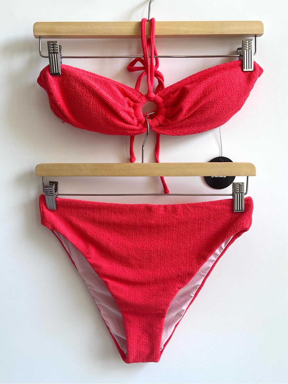 Lulu's Waves For Days Coral Red Crinkle Keyhole Halter Bikini Top 2 Piece Set
